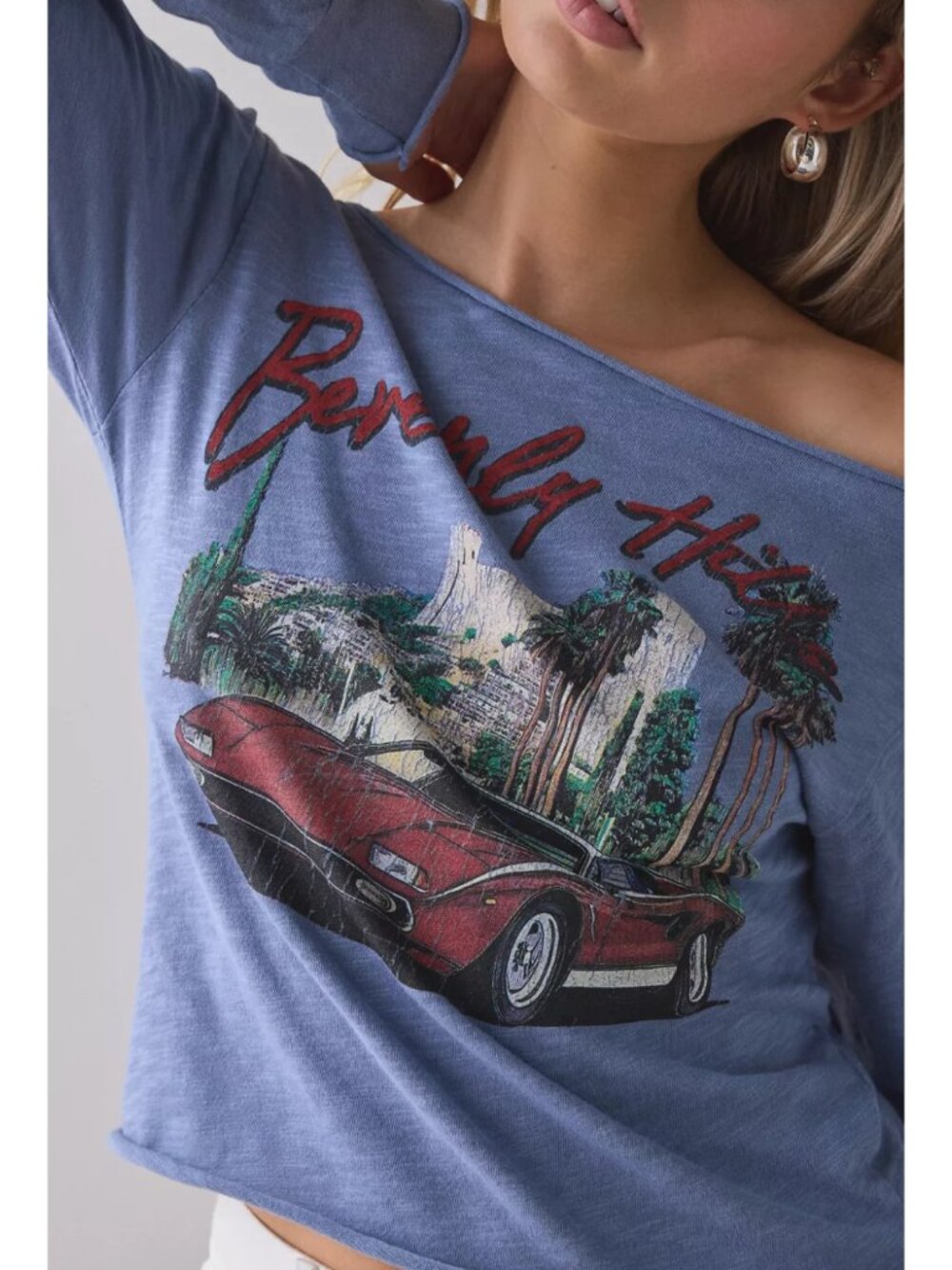 Beverly Hills Graphic Long Sleeve Off-The-Shoulder Tee - Picture 4 of 4
